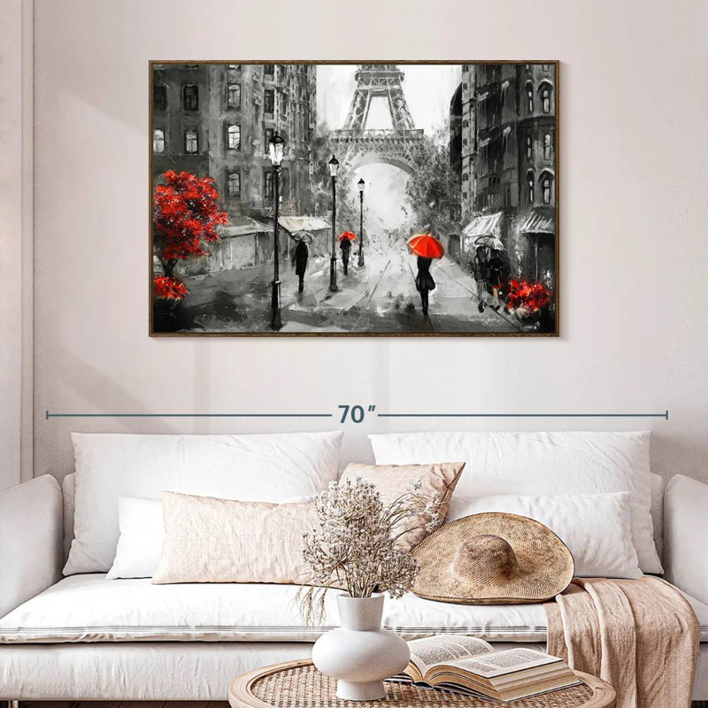 Paris, jour de pluie, 46 po x 31 po, Cadre flottant noyer