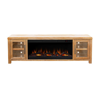 Tybee 86 Inch Electric Fireplace TV Console For Tvs Up To 95 Inches, Natural Finish