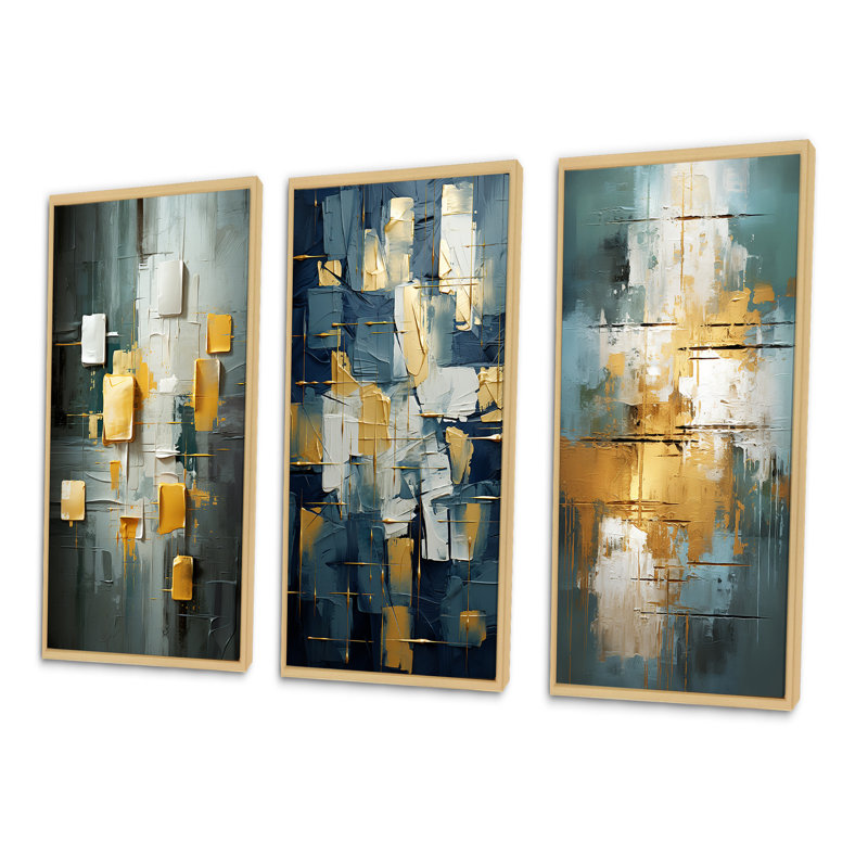 Comfort Of Glory Abstract Expressionism - Abstract Painting Art Set Of 3 Pieces, Encadré naturel, H 32 po x l 48 po