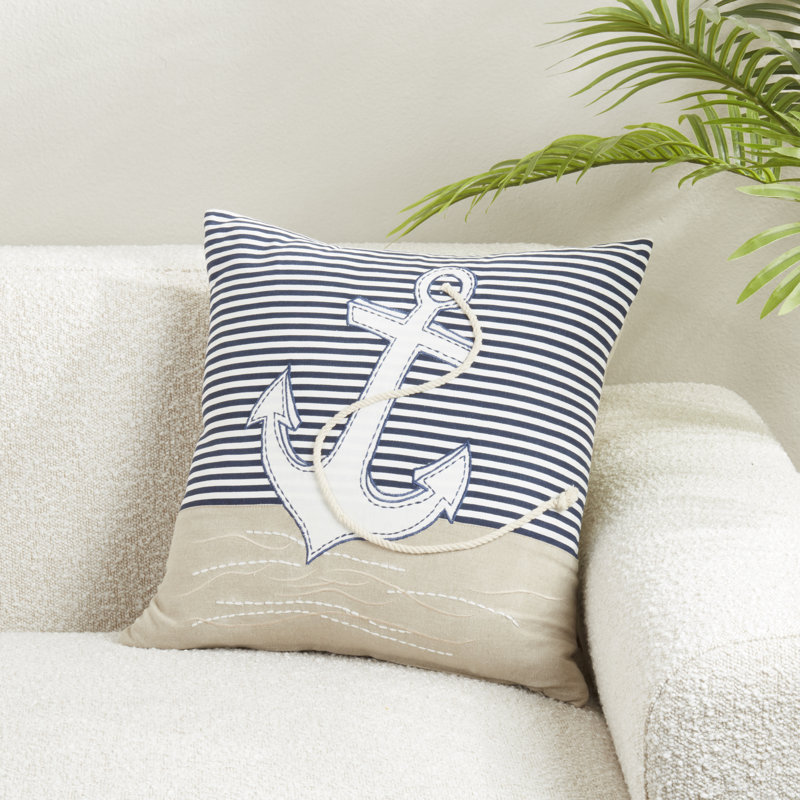 Coastal Embroidered Anchor Pillow, Polyester