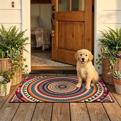  Tapis d'entrée antidérapant pour l'intérieur et l'extérieur, 24 po x 36 po, rectangulaire à couches géométriques