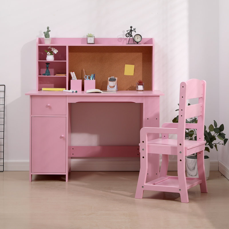Ensemble de bureau et chaise pour enfants, table d'étude en bois avec tablette de rangement, babillard, ensemble de bureau d'apprentissage pour enfants, table d'écriture