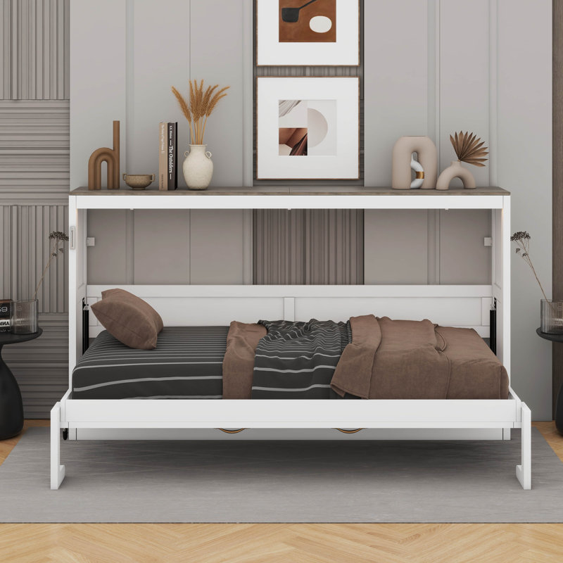 Lit escamotable simple avec lumière DEL, Blanc / Brun