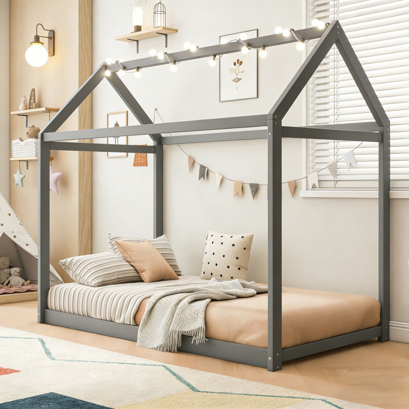 Lit simple en bois, Gris