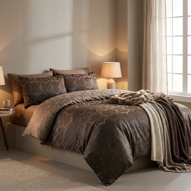 Ensemble de literie Pandora Ornate Brown 100 % satin de coton