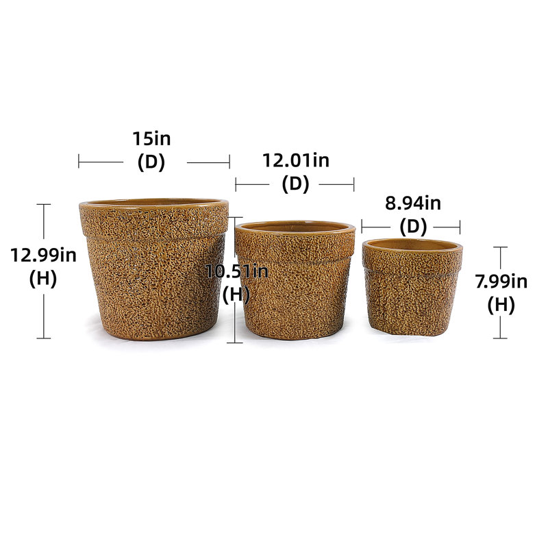 3 Pieces Ceramic Flowerpot, Modern Planter, Yellow