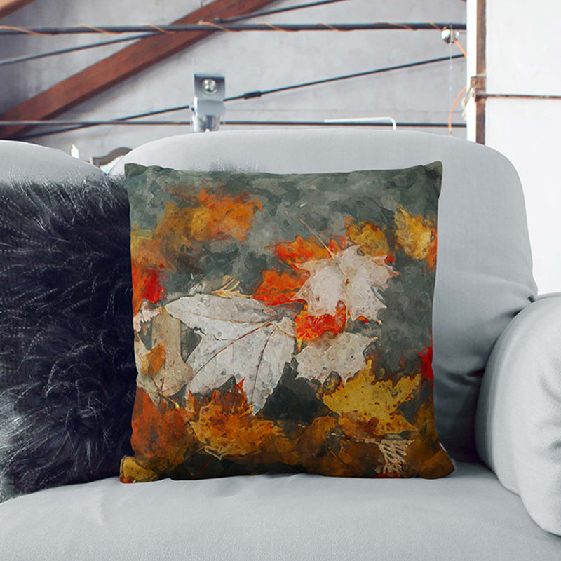 Leaves in Autumn Cushion with Filling, 40cm H x 40cm W x 15cm D, White