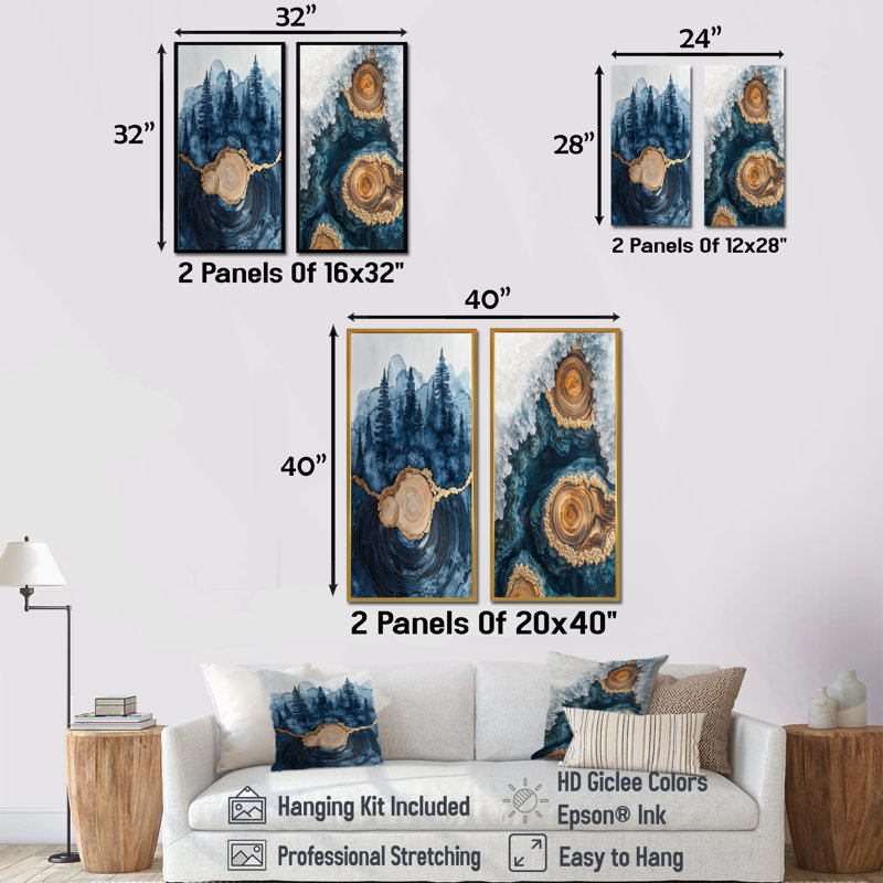 La forêt, veine de verre de cristal III, collection d'art mural 2 pièces, H 32 po x l 33 po, Cadre crème crème