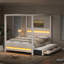 Grand lit plateforme à baldaquin tapissier avec lumières DEL, lit gigogne simple et 3 tiroirs de rangement, beige