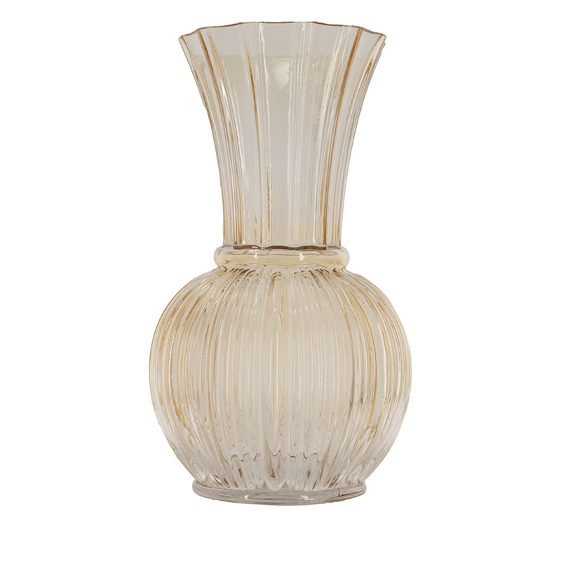 D6,3 x H 11,4 po - vase décoratif en verre ambré avec texture nervurée et col évasé