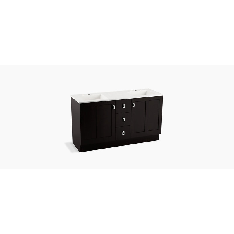 Poplin 60" Vanity Base Only with Toe Kick, 2 Doors and 3 Drawers, Batiste noire