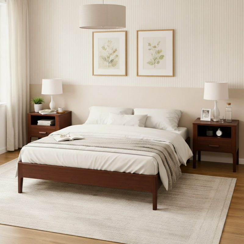 Solid Woood Platform Bed Frame, Chocolate, Queen