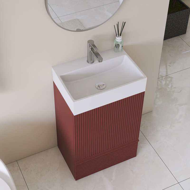 Meuble-lavabo simple autoportant de 20 po avec plateau en céramique intégré, Rouge