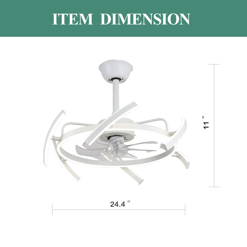 Clorene 24in. DIY Shape Ceiling Fan with Light, 6 Speeds Silent DC Motor Ceiling Fan with APP Control, White