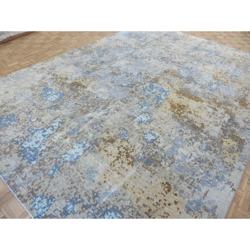 Tapis unique en laine noué à la main gris / bleu 10 pi 1 po x 13 pi 11 po Mahtab