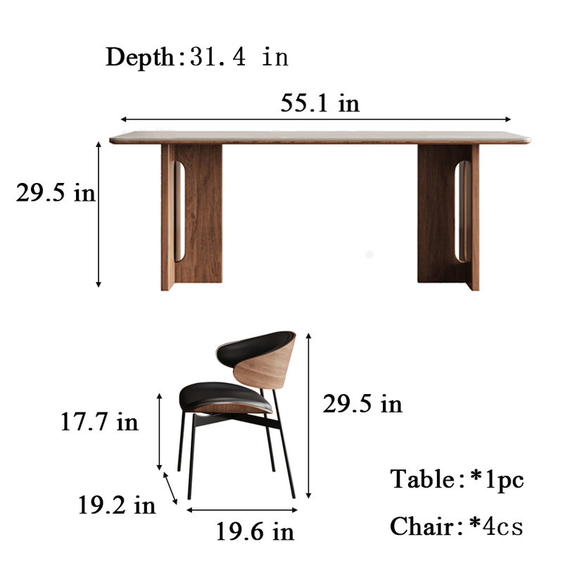 Ensemble de salle à manger en bois massif Delifeng, H 29,5 po x L 55,1 po x l 31,4 po
