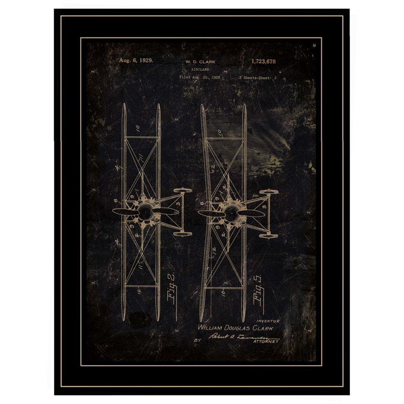 Reproduction encadrée prête à être suspendue, "Air plane brevet I" par Cloverfield & Co, Solid+Manufactured Wood+Paper, Black