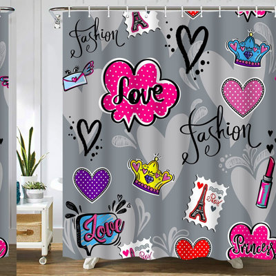 Parisian Chic Lipstick Patch Shower Curtain Set - Perfect Home Decor Gift for Teen