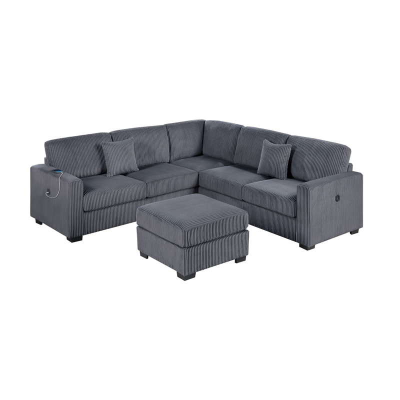 Causeuse modulaire rembourrée 4 pièces RAF / LAF Living, Velours côtelé gris foncé