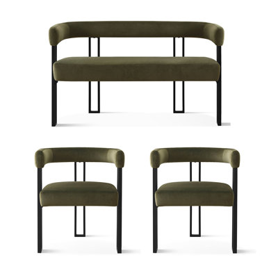 Causeuse et fauteuil en velours 3 pièces Dulcine Minimalist