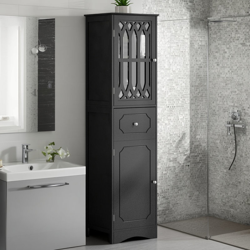 Tall Bathroom Cabinet, Freestanding Storage Cabinet With Drawer And Doors, MDF Board, Acrylic Door, Adjustable Shelf, Black