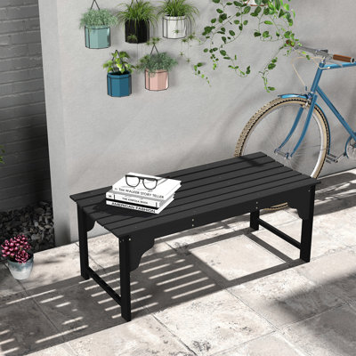 Wooden Garden Bench, Outdoor Park Bench With Slatted Seat, Backless Front Porch Bench With Curved Seat For Conservatory, Garden, Poolside, Deck