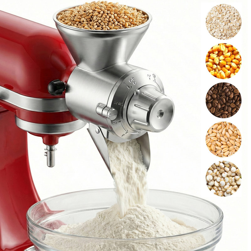 Accessoire de moulin à grain Gvode, compatible avec KitchenAid®, tout en métal, 9 niveaux de mouture, grains / céréales