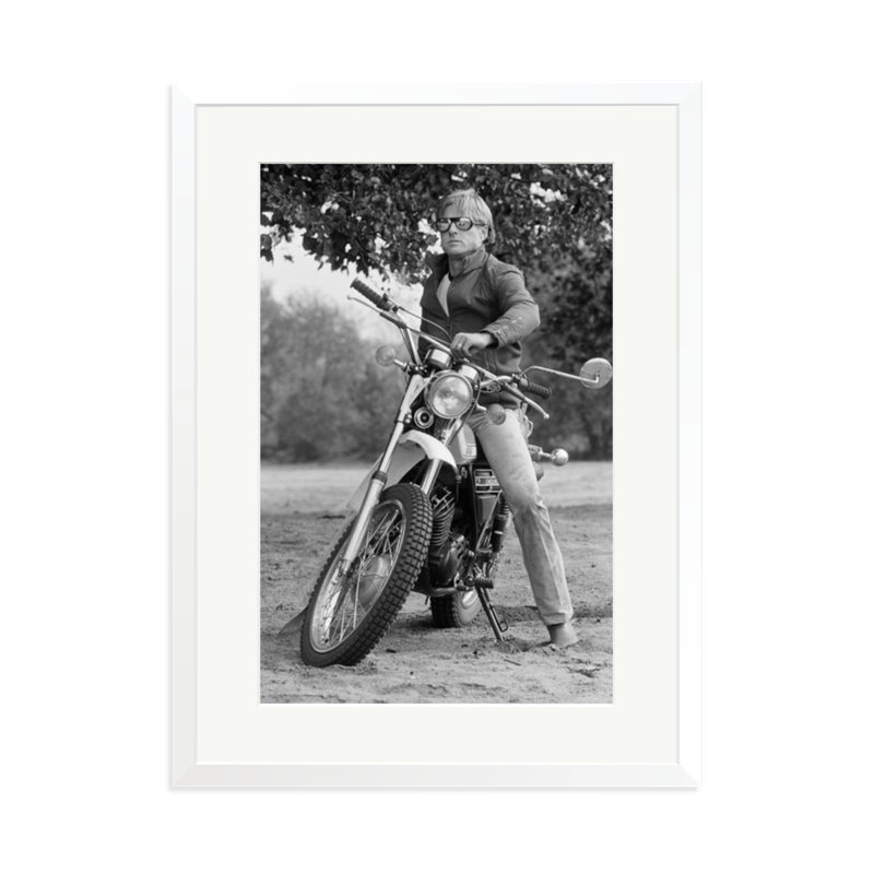 Robert Redford on his Motorcycle, White, 31" H x 23" W