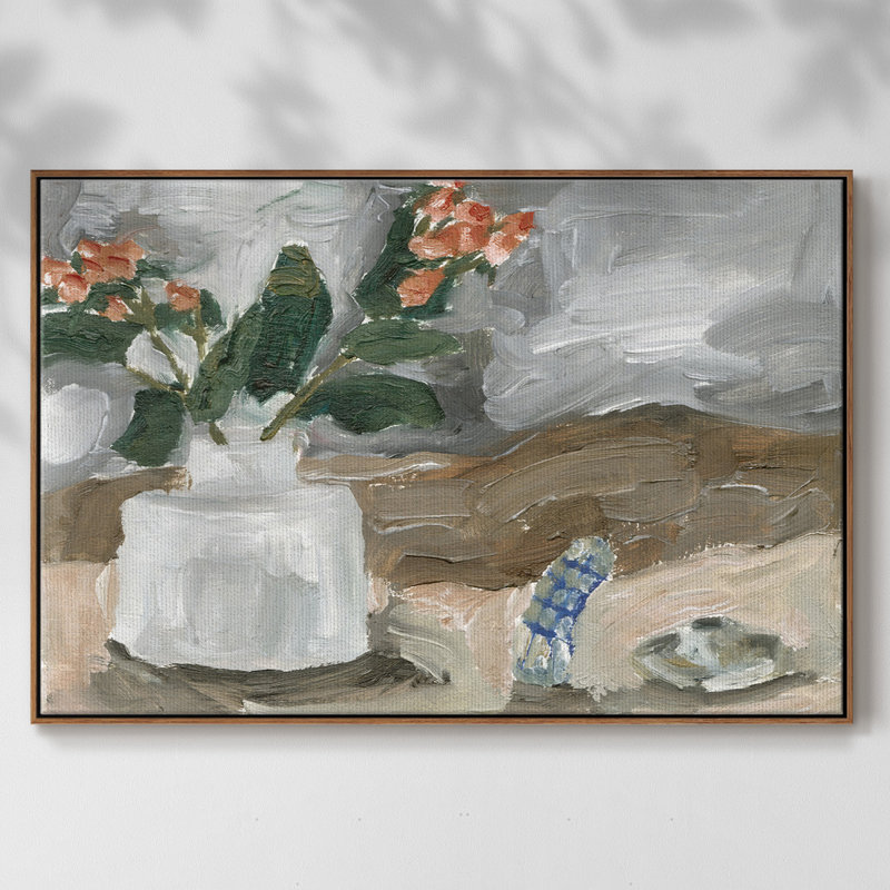 Vase de fleurs roses III, H 27 po x l 41 po x P 2 po, Noyer
