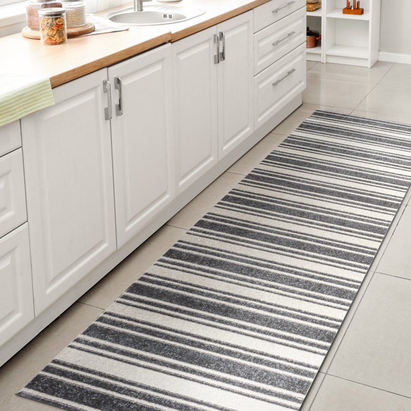 Tapis crème / gris foncé Raygoza, Tapis de couloir 2 pi x 7 pi 10 po