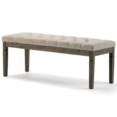 Waverly 48"W Linen Look Traditional Tufted Ottoman Bench with Carved Legs