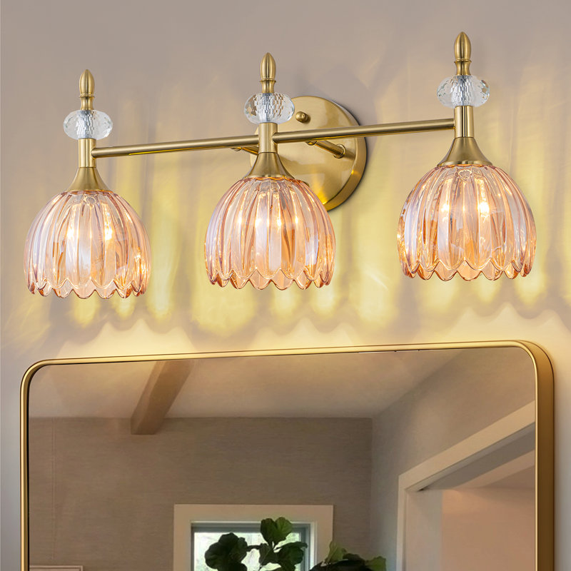 3-Light Floral Wall Sconce With Green Or Amber Glass Shades, Brown