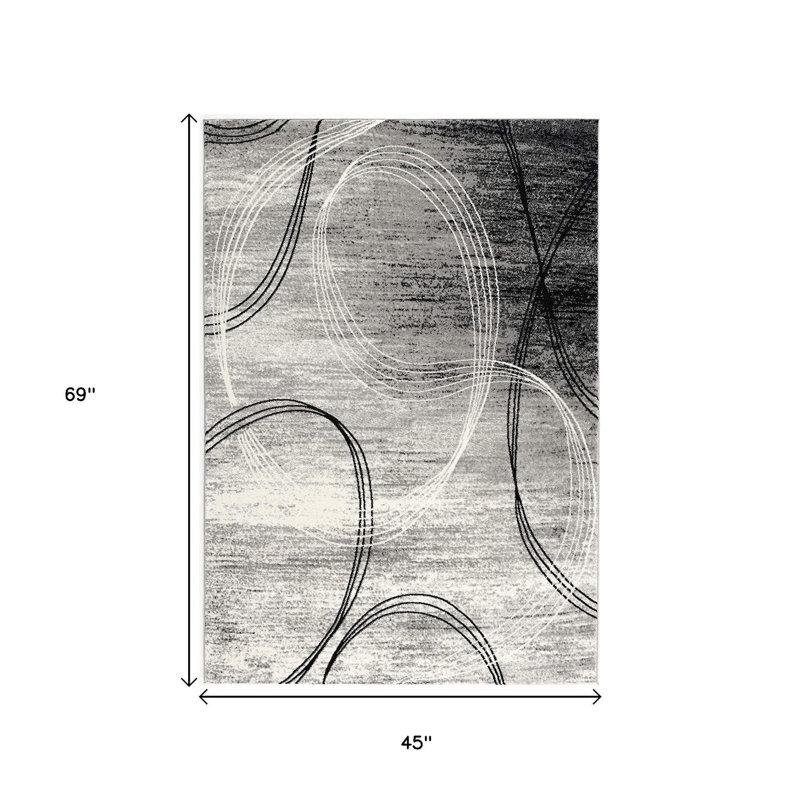 4' X 6' Gray Abstract Power Loom Area Rug, Rectangle 4' x 6'