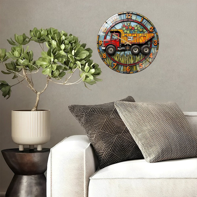 Horloge murale rétro en verre avec motif de jardinage - horloge murale moderne en verre 12 po