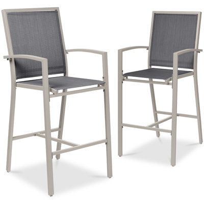 Outdoor Barstools Set Of 2, Bar Height Patio Chairs W/ All-Weather Mesh by Latitude Run