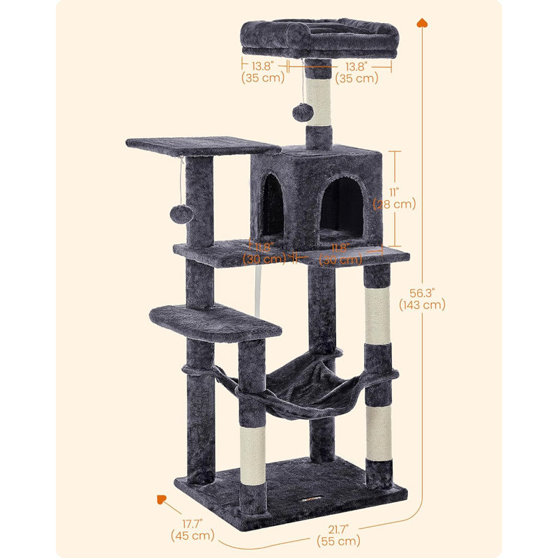 143cm H Cat Tree, Smoky Grey