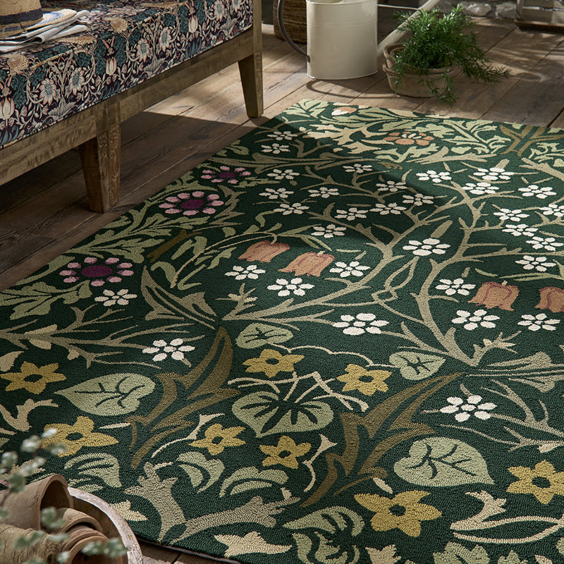 Floral Area Rug in Green, Rectangle 5'3'' x 7'6''