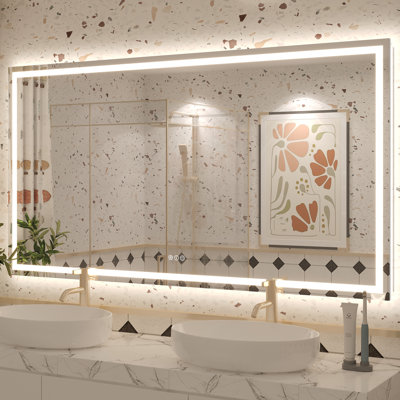 Molly Frameless LED Front Light and Backlit 3 Colors Dimmable Anti-Fog Wall Bathroom Vanity Mirror