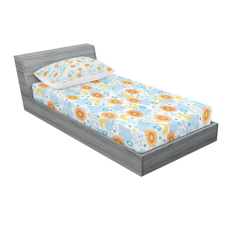 Microfiber Floral Sheet Set, Twin XL Sheet Set with Fitted Sheet, Graphic Tile With Clouds Floral