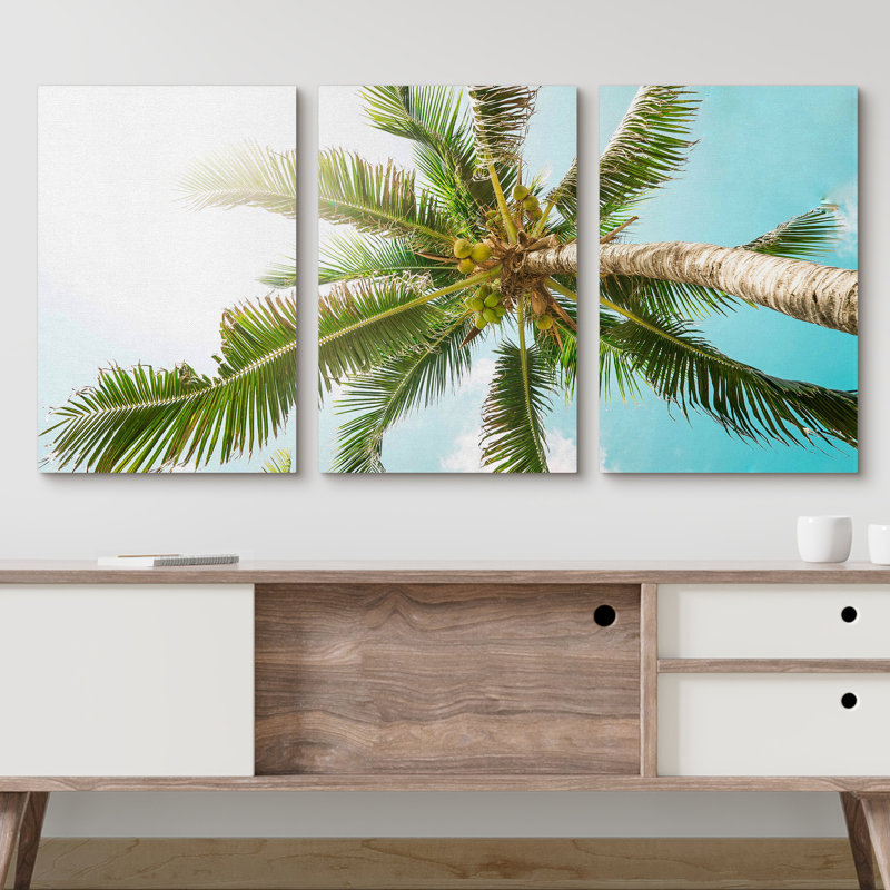 Beach Palm Trees Paradise - 3 Piece Wrapped Canvas Print, 24" H x 48" W x 1.5" D