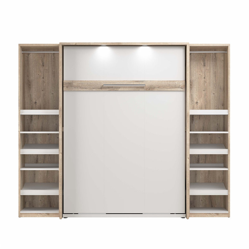 Lit plateforme avec rangement Osterman, Grand, Brun rustique / Blanc