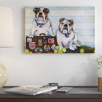 « 2 bulldogs one world », reproduction de peinture à l’huile sur toile tendue