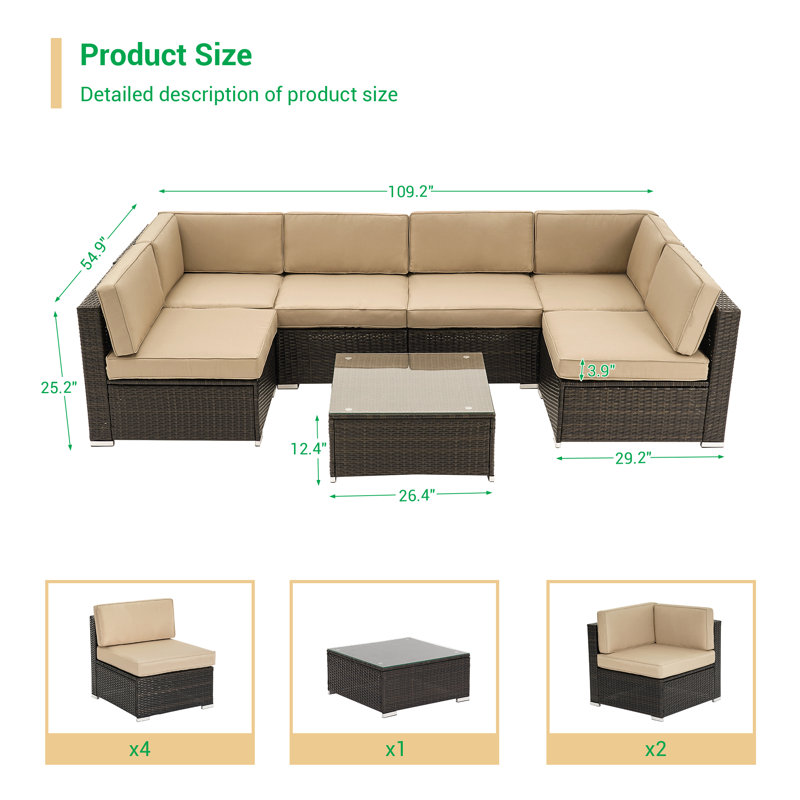 Ensemble de conversation modulaire en rotin avec coussins 6 pièces Arvid, Beige