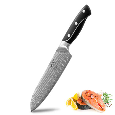 Couteau de cuisine professionnel Santoku de 7 pouces de la série XingRui forgé avec de l'acier super doux à 67 couches en acier VG-10, une poignée à triple rivet ergonomique en ABS antidérapant, un rasoir polyvalent et léger