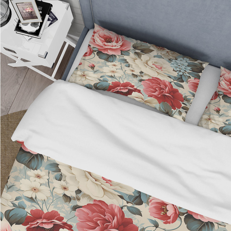 Ensemble de housse de couette Antique Floral, Housse de couette pour grand lit et 2 taies décor