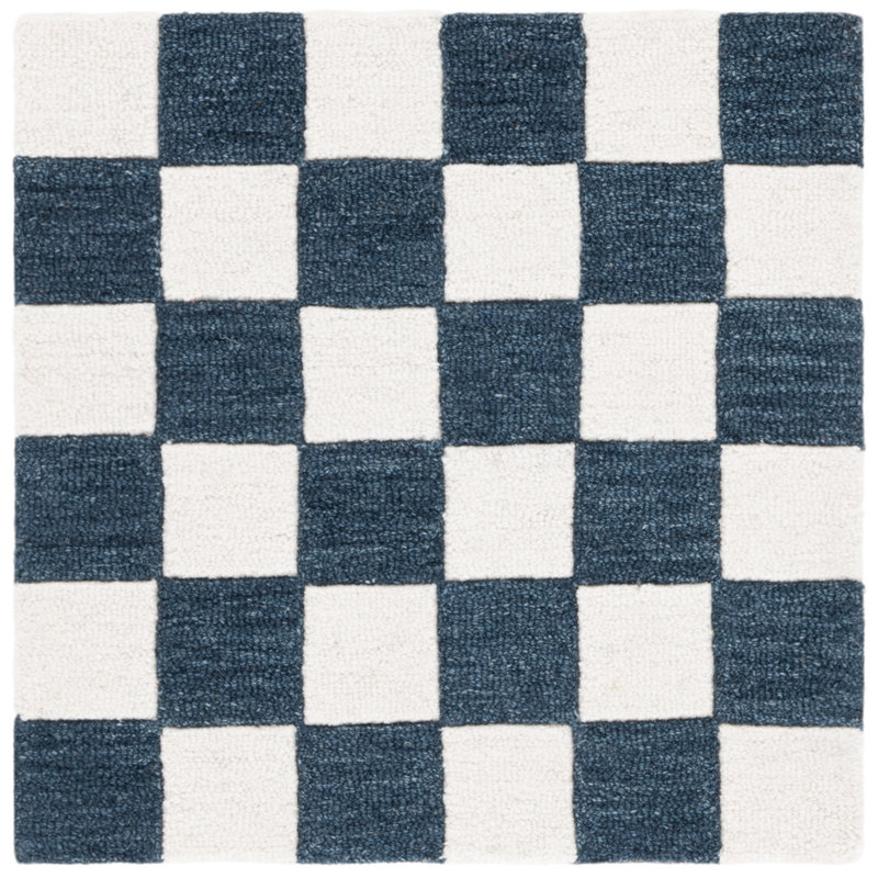 Towell Ebony Hand Tufted Wool/Cotton Geometric Rug in Blue/Ivory, Rectangle 8' x 10'