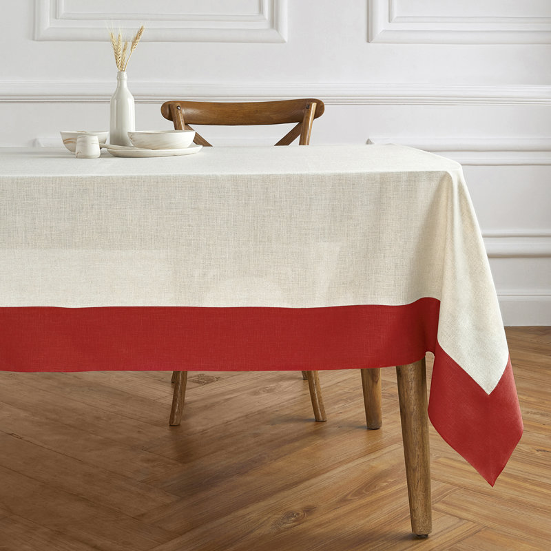 Contempo - 100% Pure Linen Tablecloth, 90" x 60", Red/Natural