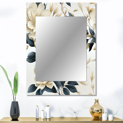 Altunay harmonie de coquelicots blancs et bleus - décor de miroir mural floral unique, grand miroir floral, art imprimé en métal