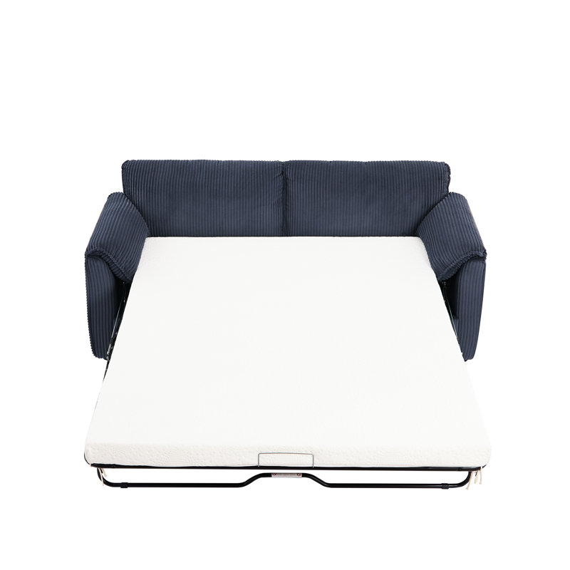 Canapé futon moderne de 79,13 pouces, lit en velours côtelé bleu, structure en métal, 2, support de 450 lb, canapé en éponge haute pour le salon, éponge, facile à assembler