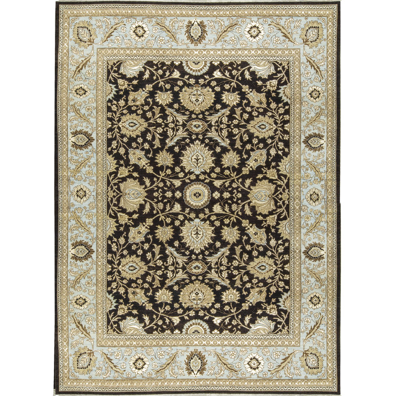 Tapis noir et beige noué à la main de haute qualité